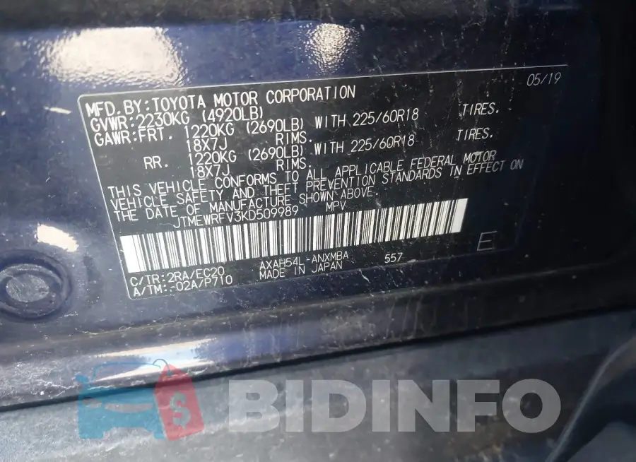 JTMEWRFV3KD509989 Photo# 9