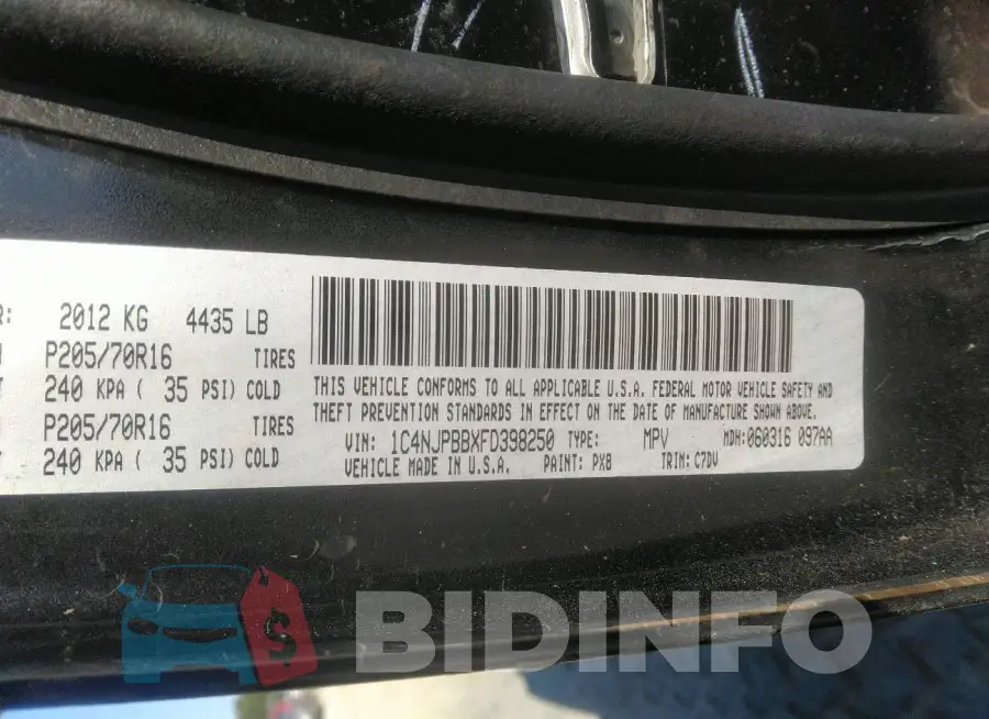 1C4NJPBBXFD398250 Photo# 9