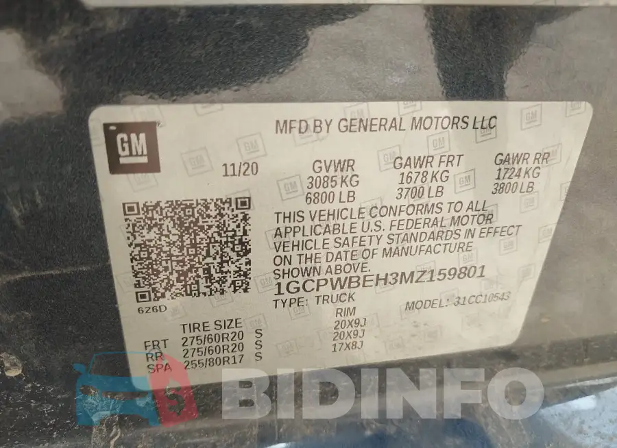 1GCPWBEH3MZ159801 Photo# 9