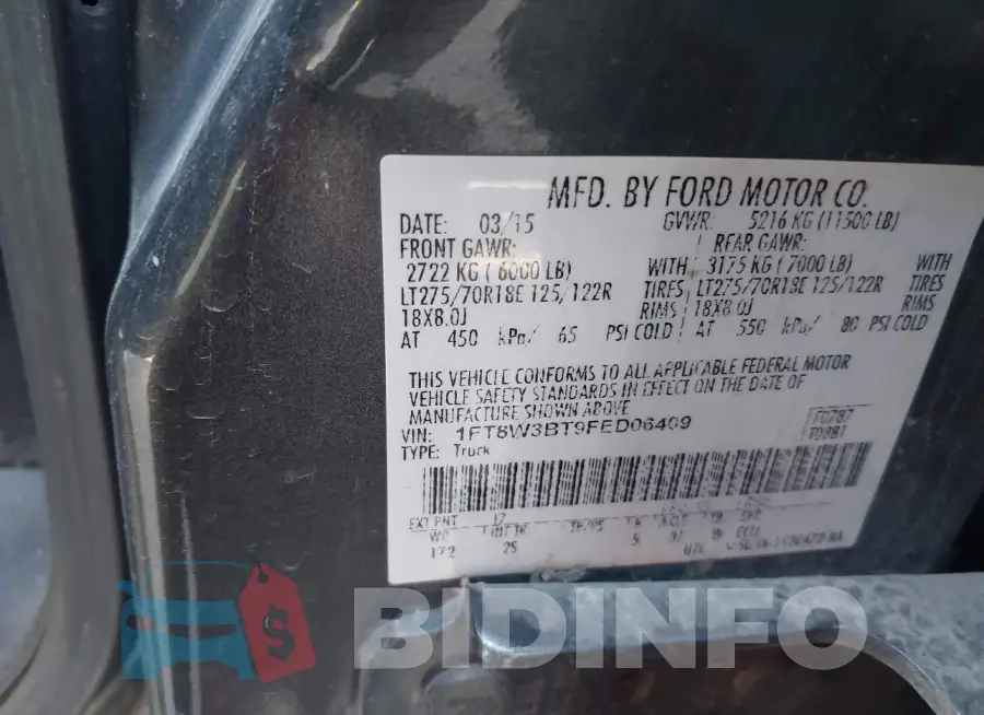 1FT8W3BT9FED06409 Photo# 8