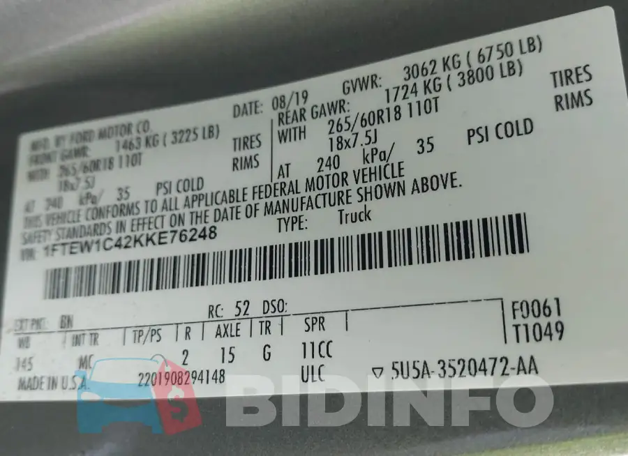 1FTEW1C42KKE76248 Photo# 9