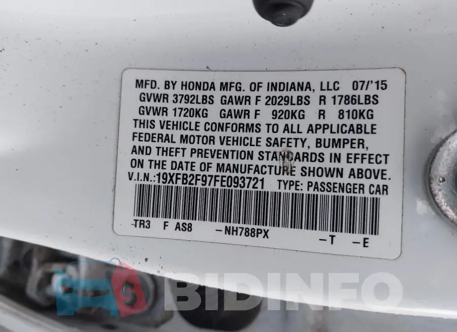 19XFB2F97FE093721 Photo# 9