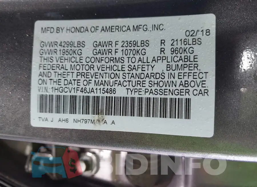 1HGCV1F46JA115486 Photo# 9