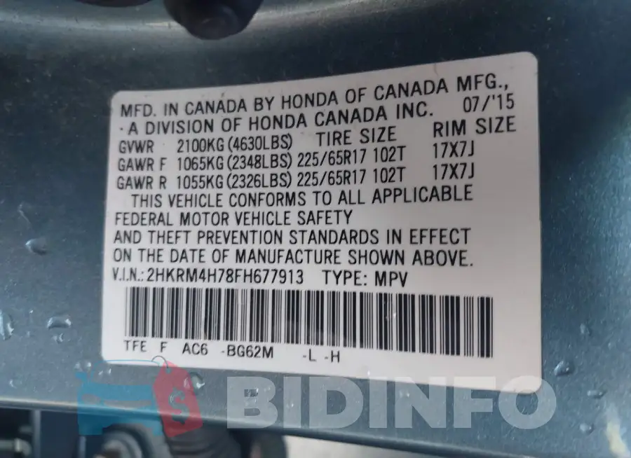 2HKRM4H78FH677913 Photo# 9