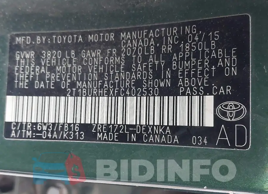 2T1BURHEXFC402530 Photo# 9