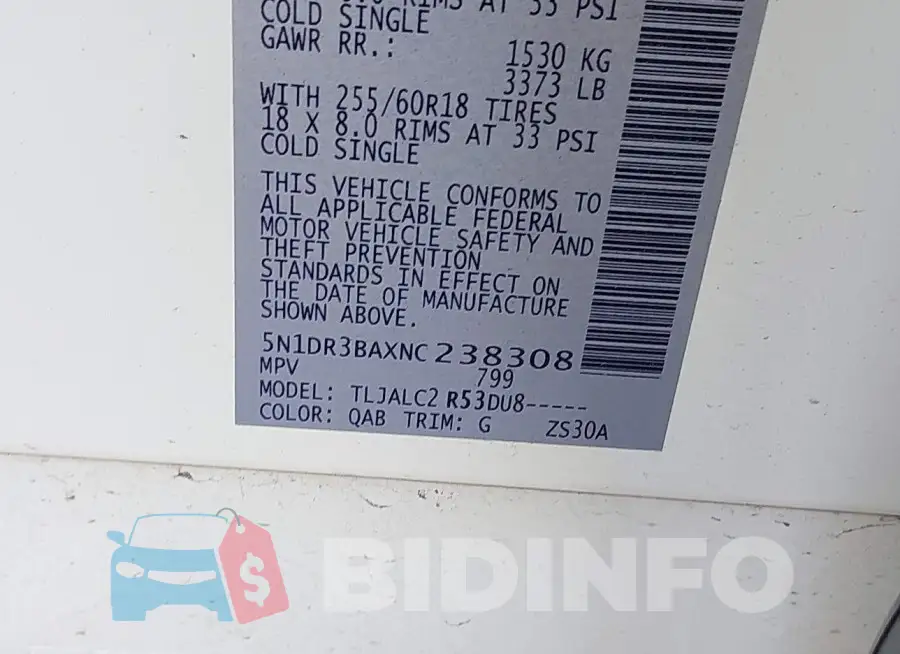 5N1DR3BAXNC238308 Photo# 9