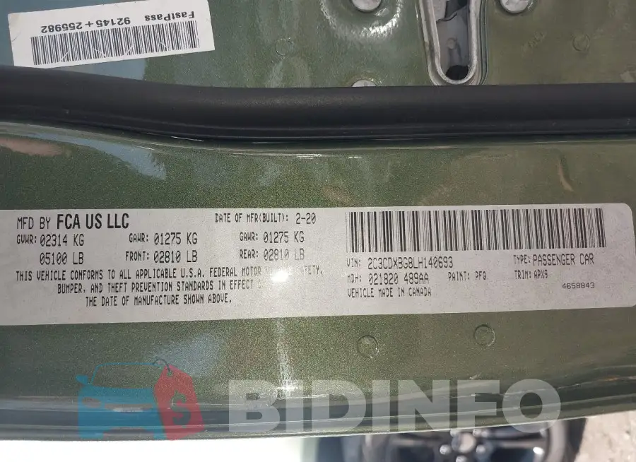 2C3CDXBG8LH140693 Photo# 9