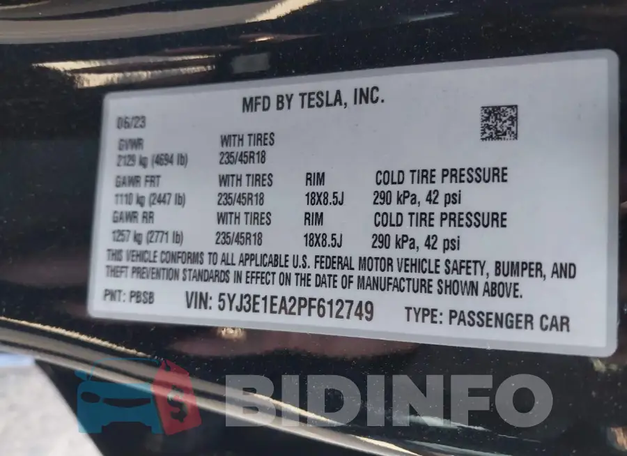 5YJ3E1EA2PF612749 Photo# 9