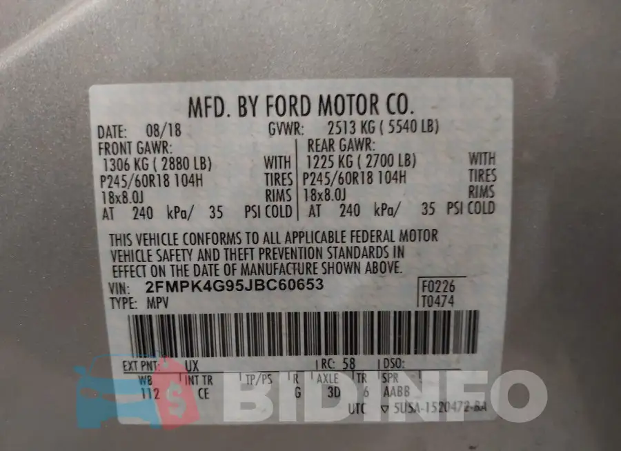 2FMPK4G95JBC60653 Photo# 9