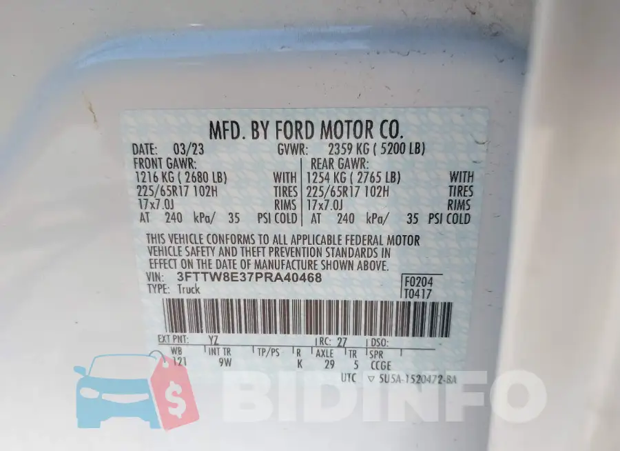 3FTTW8E37PRA40468 Photo# 9