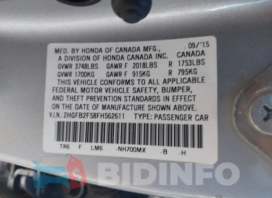 2HGFB2F58FH562611 Photo# 9