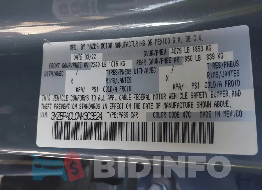 3MZBPACLONM3O3524 Photo# 9