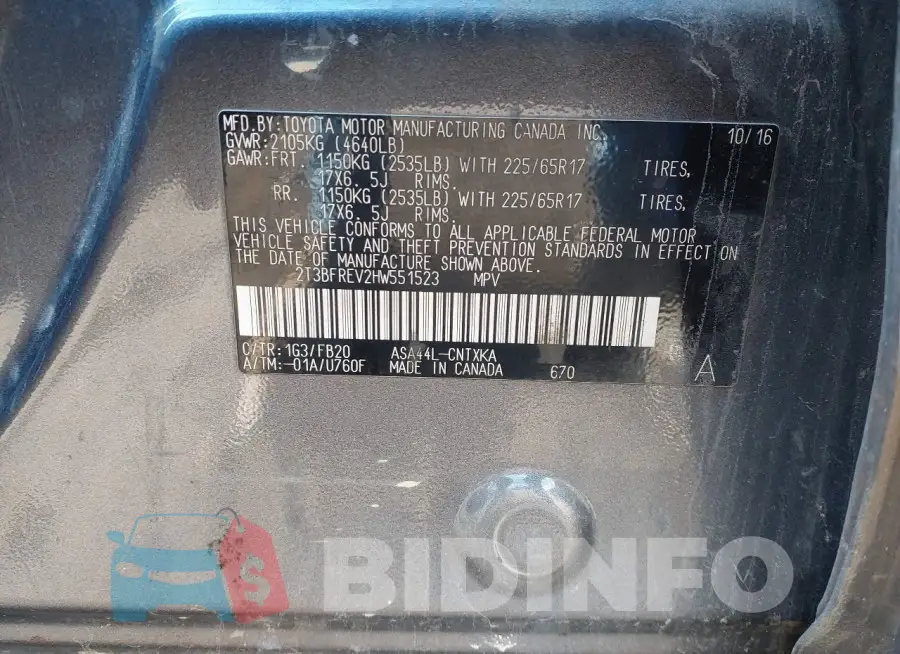 2T3BFREV2HW551523 Photo# 9