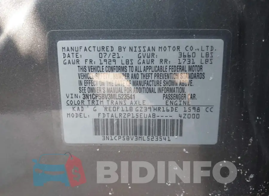 3N1CP5BV3ML523541 Photo# 9