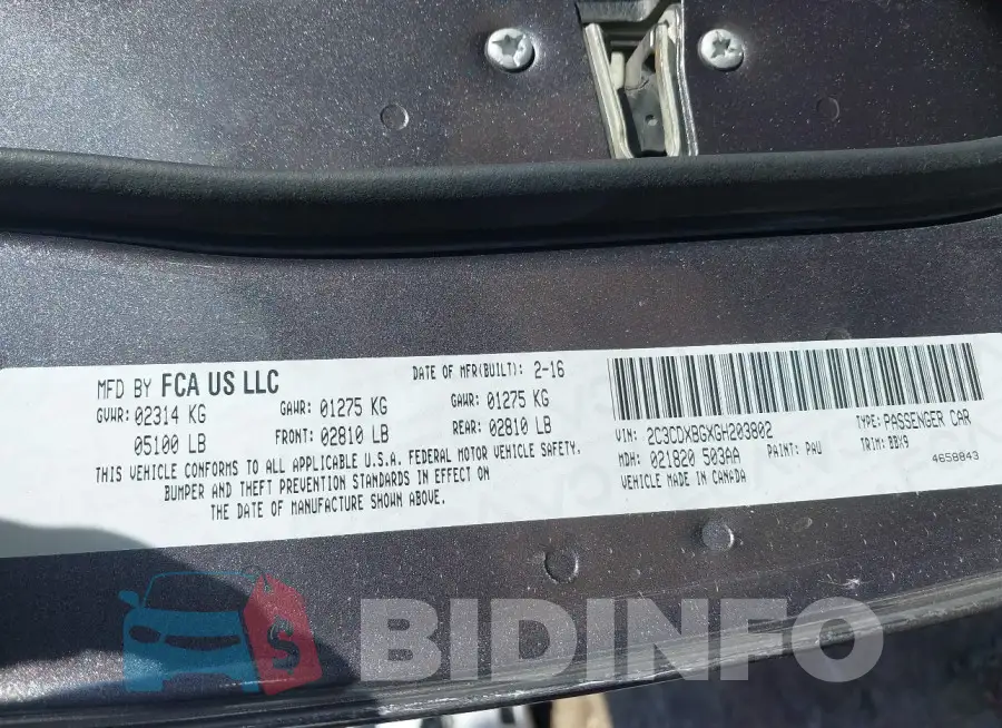 2C3CDXBGXGH203802 Photo# 9