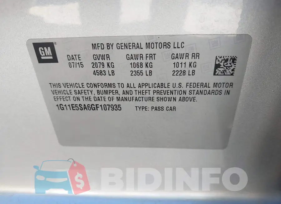 1G11E5SA6GF107935 Photo# 9