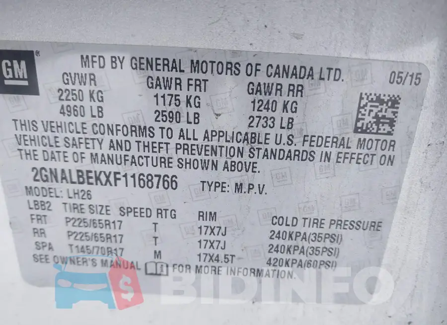 2GNALBEKXF1168766 Photo# 9