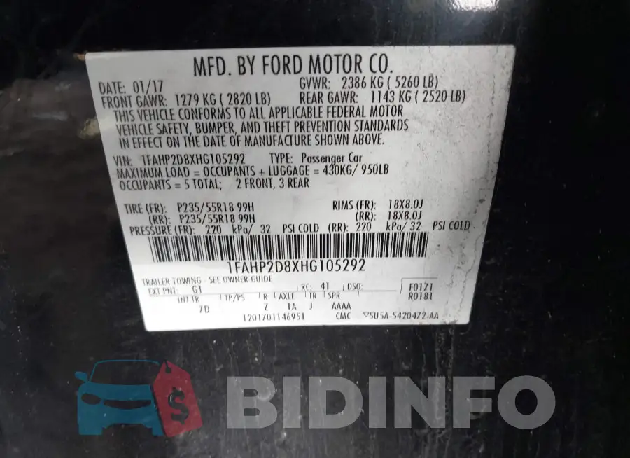 1FAHP2D8XHG105292 Photo# 9