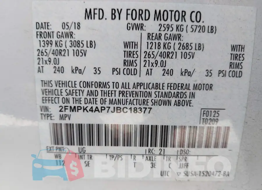 2FMPK4AP7JBC18377 Photo# 9