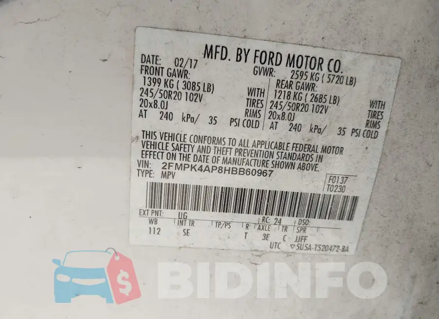 2FMPK4AP8HBB60967 Photo# 9