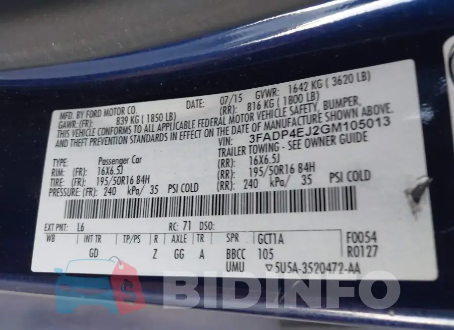 3FADP4EJ2GM105013 Photo# 9