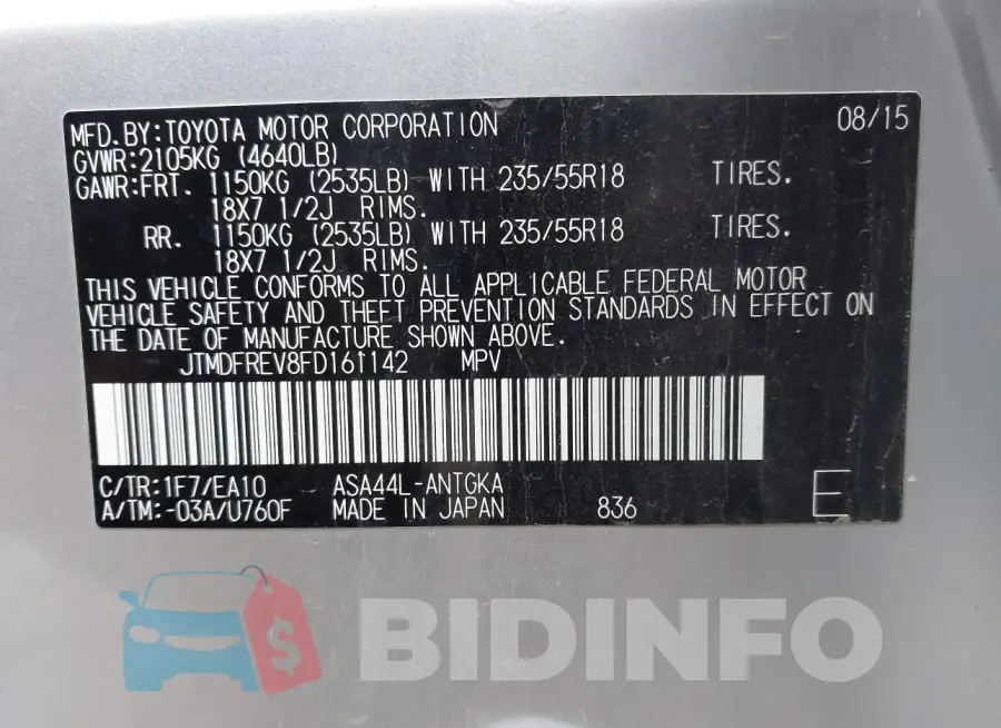 JTMDFREV8FD161142 Photo# 9