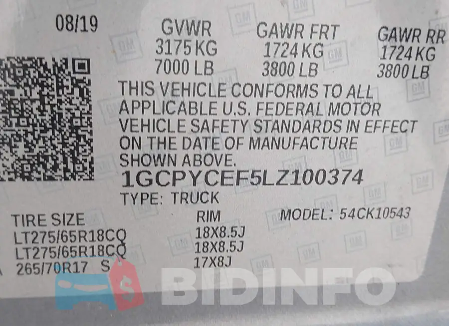 1GCPYCEF5LZ100374 Photo# 9