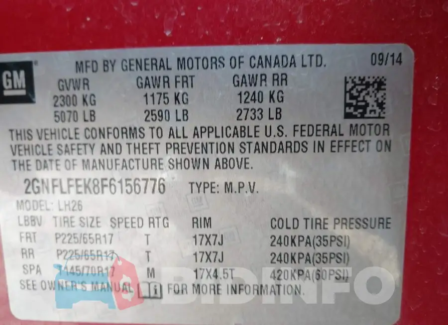 2GNFLFEK8F6156776 Photo# 9
