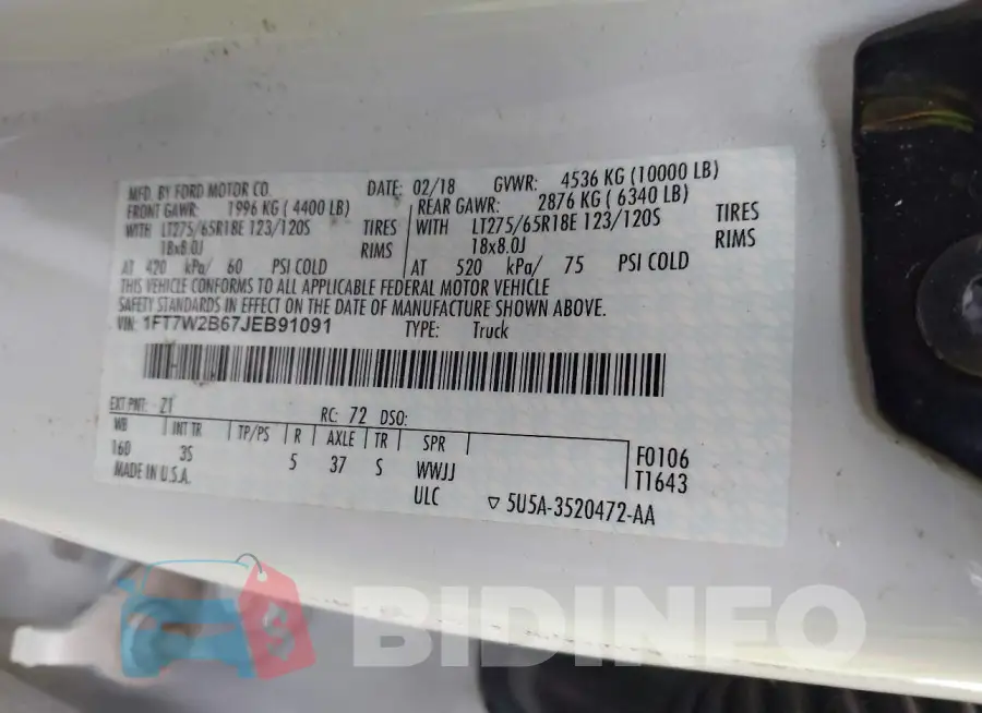 1FT7W2B67JEB91091 Photo# 9