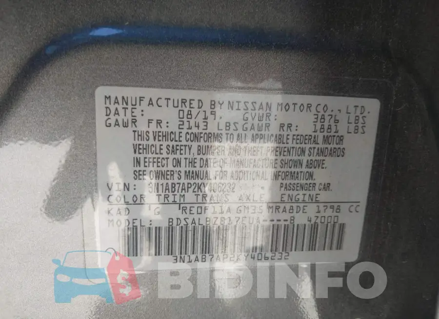3N1AB7AP2KY406232 Photo# 9