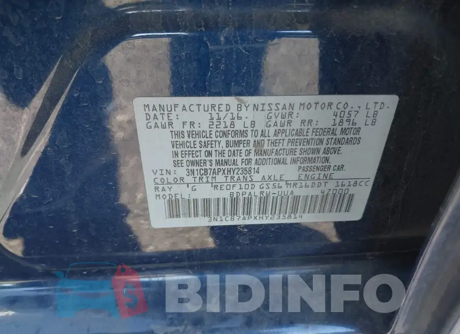 3N1CB7APXHY235814 Photo# 9