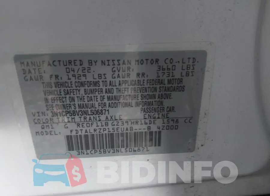 3N1CP5BV3NL506871 Photo# 9
