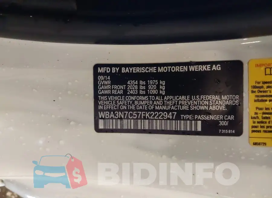 WBA3N7C57FK222947 Photo# 9
