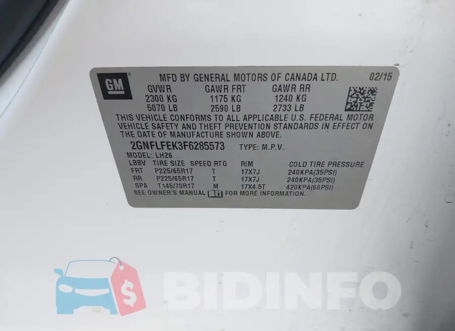 2GNFLFEK3F6285573 Photo# 9