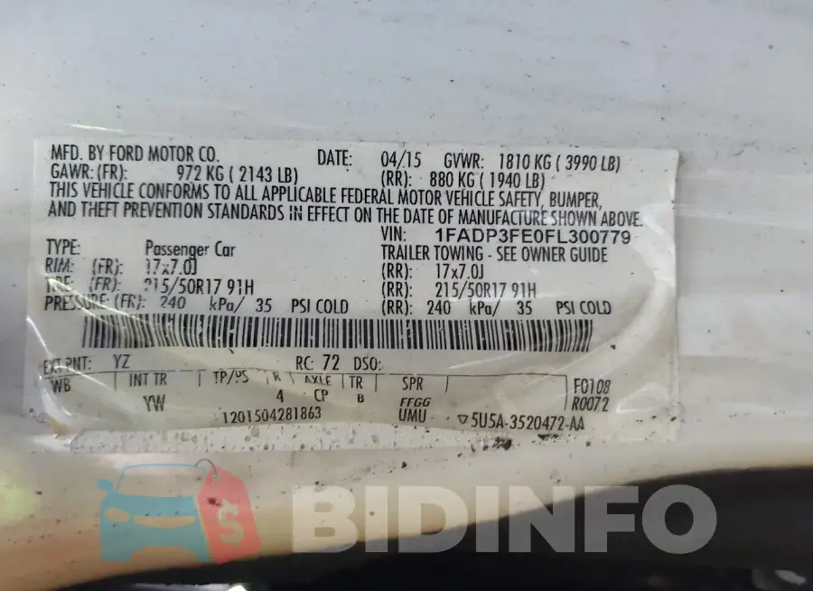 1FADP3FE0FL300779 Photo# 9