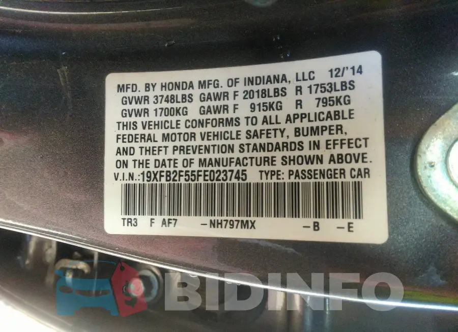 19XFB2F55FE023745 Photo# 9