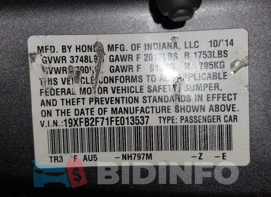 19XFB2F71FE013537 Photo# 9