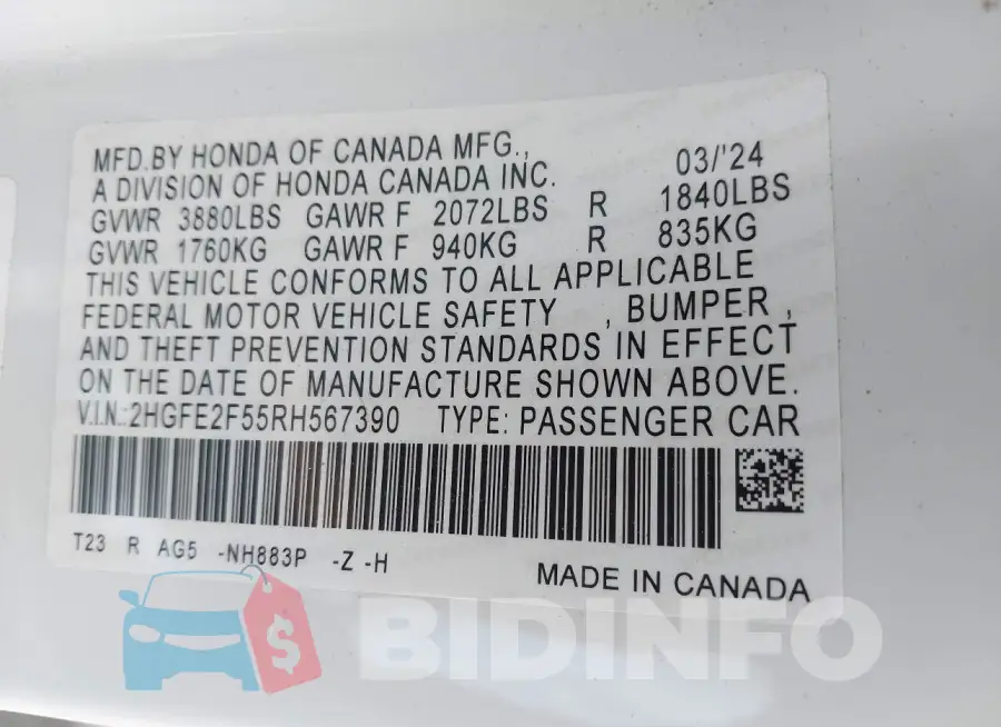 2HGFE2F55RH567390 Photo# 9