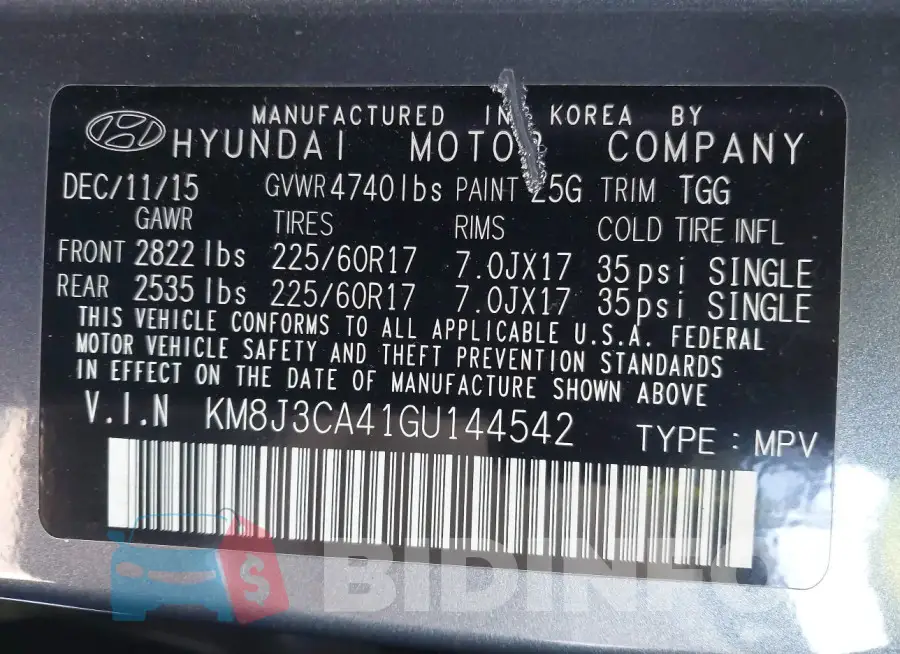 KM8J3CA41GU144542 Photo# 9