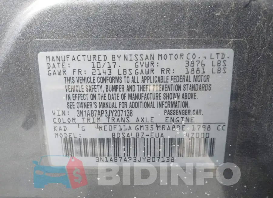 3N1AB7AP3JY207138 Photo# 9