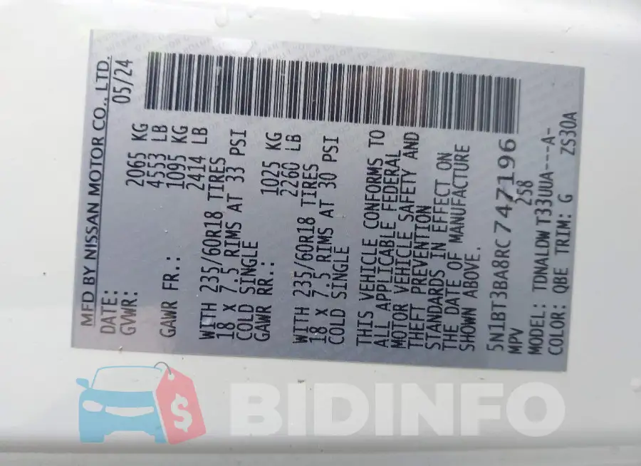 5N1BT3BA8RC747196 Photo# 9