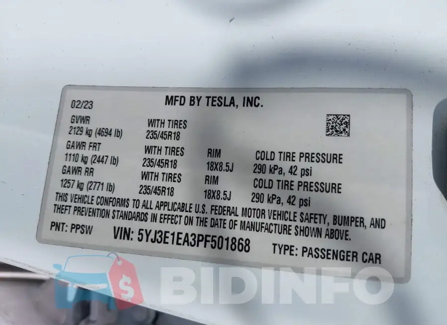 5YJ3E1EA3PF501868 Photo# 9