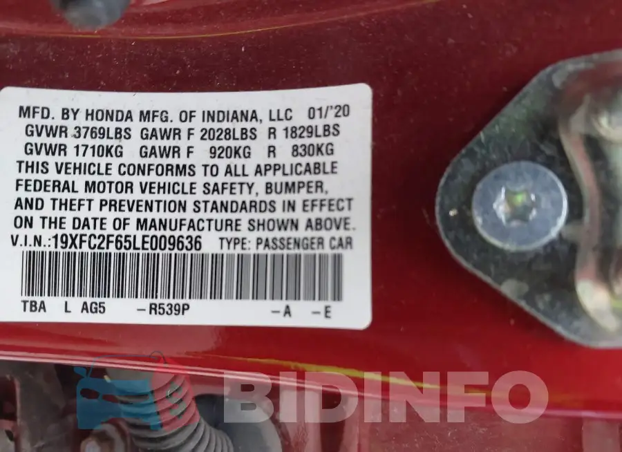 19XFC2F65LE009636 Photo# 9