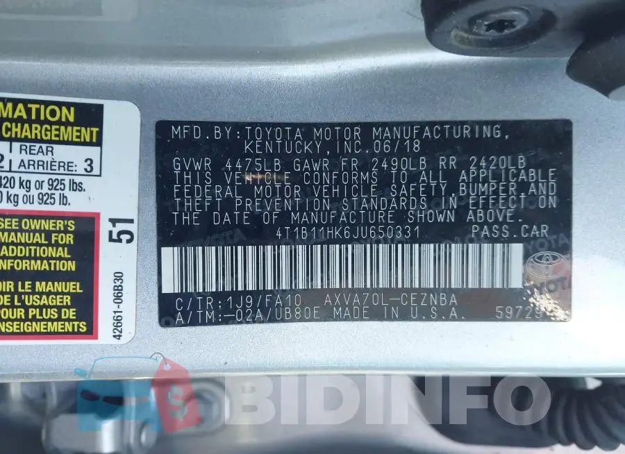 4T1B11HK6JU650331 Photo# 9
