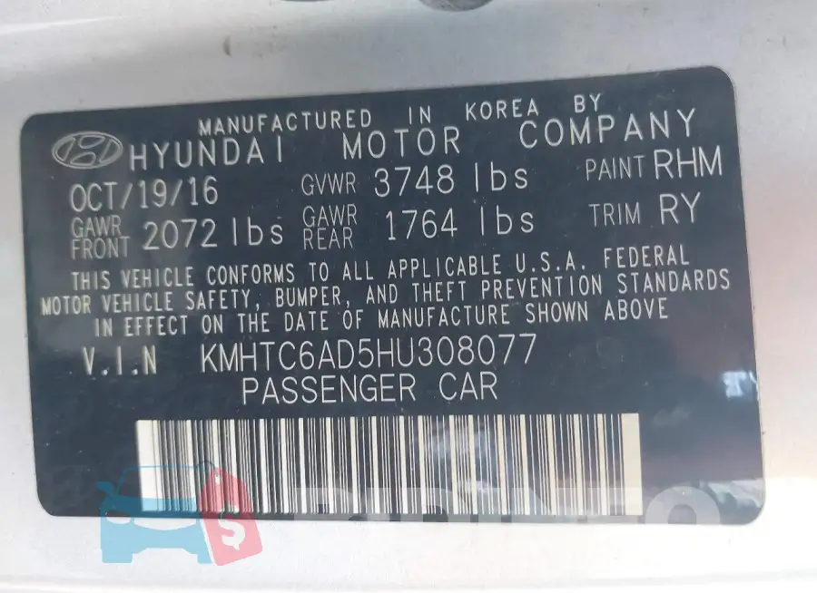 KMHTC6AD5HU308077 Photo# 9