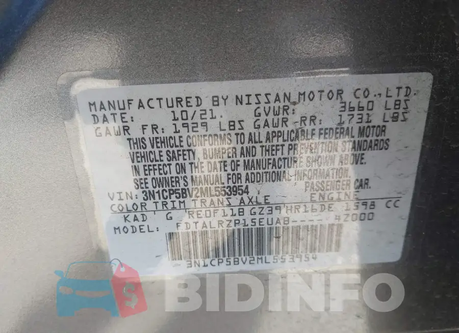 3N1CP5BV2ML553954 Photo# 9