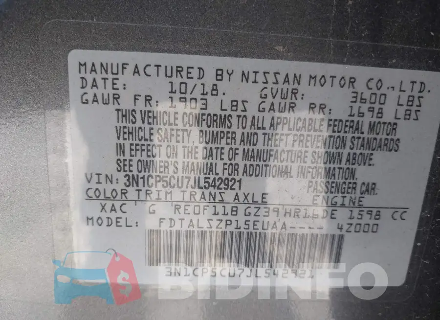 3N1CP5CU7JL542921 Photo# 9