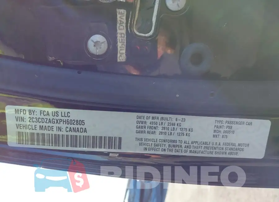 2C3CDZAGXPH602805 Photo# 9