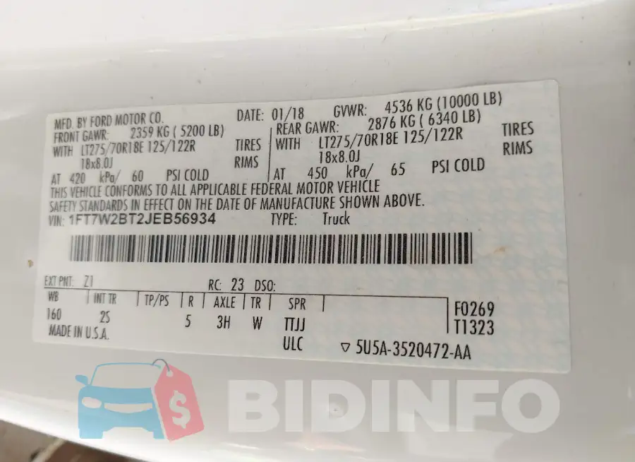 1FT7W2BT2JEB56934 Photo# 9