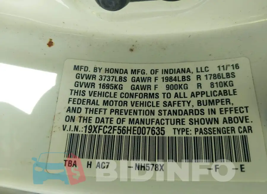 19XFC2F56HE007635 Photo# 9